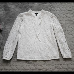 Halogen Tie Front Lace Cotton Blend Blouse, Medium